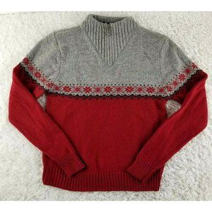 Woolrich red grey fair isle sweater SIZE M wool